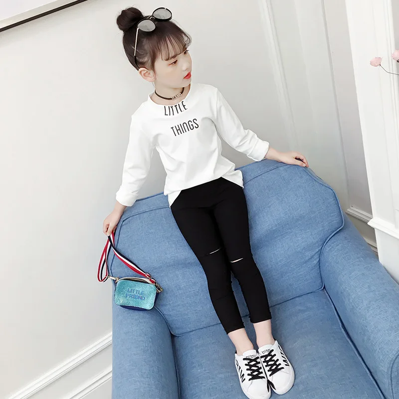 

Kids Long Sleeve Clothing Girls Black Cotton T-shirts New Arrival O-Neck Children Tops Clothes T-shirts Kids Costume 6 8 10 12 Y