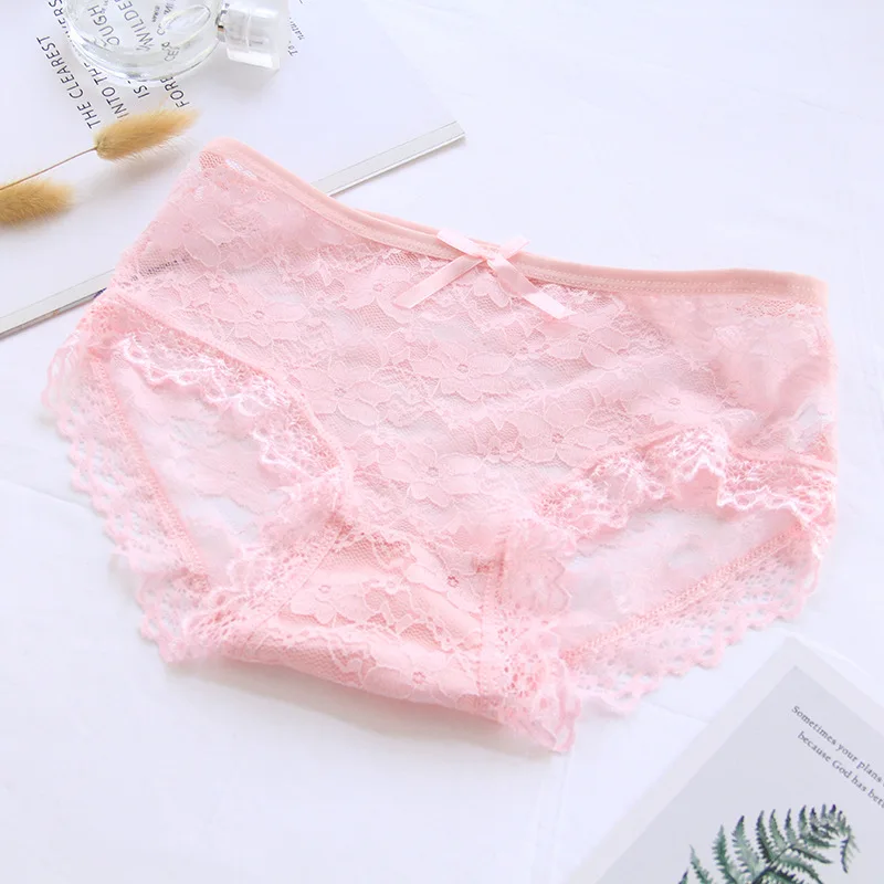 Женские трусики сексуальные кружевные милые прозрачные мягкие дышащие с бантом