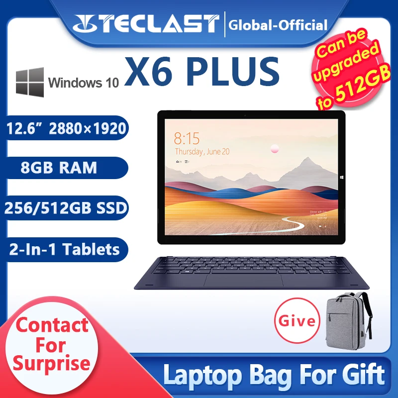 

Teclast X6 Plus Tablet Notbook 2 in 1 Windows 10 Touch Screen Intel Gemini 8GB RAM 256GB 512GB SSD 12.6 Inch 2880*1920 FHD IPS