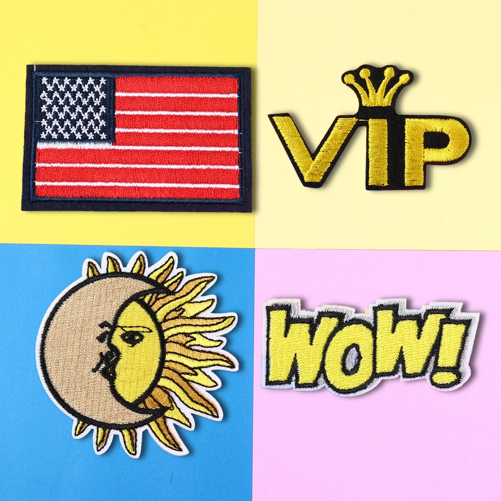 

The moon and the sun Embroidery Patches Flag of the United States Appliques for clothing Iron On Letter VIP Badges 3D Diy Decor
