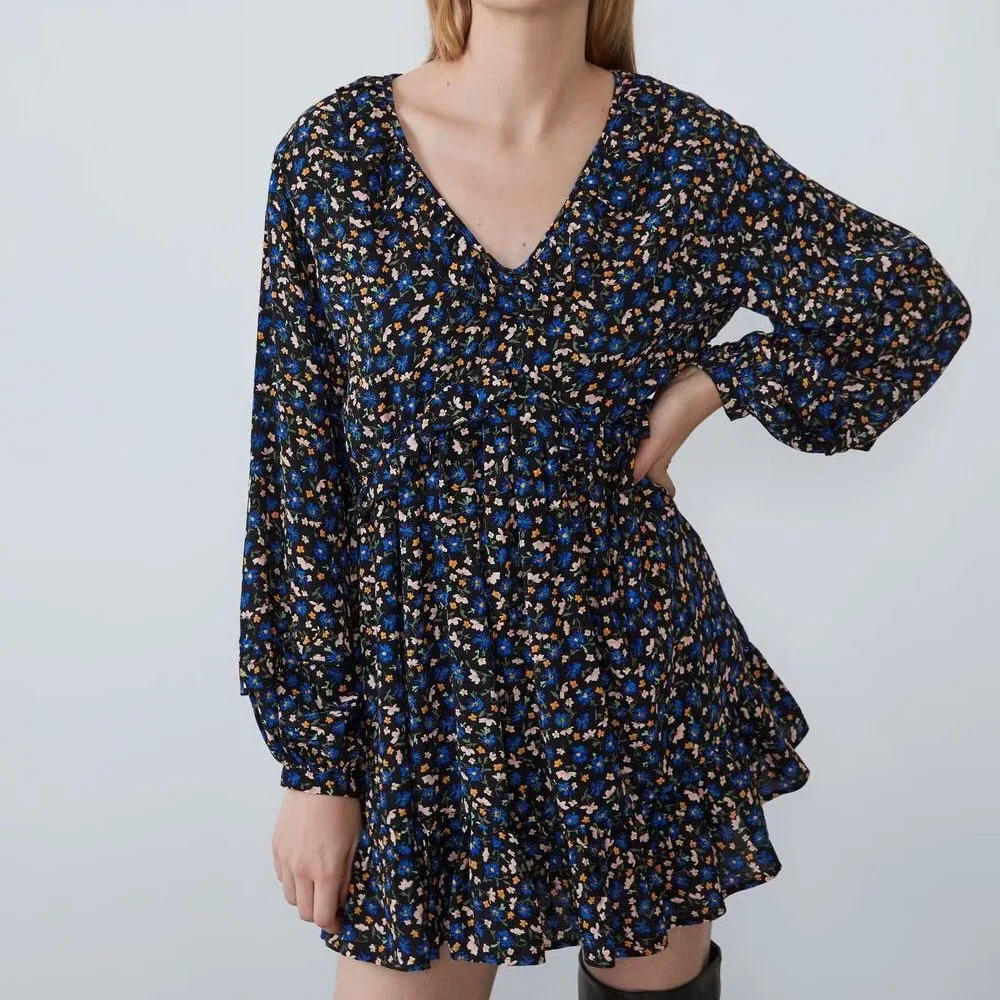 Винтажное женское платье осень 2019 Новая мода милые маленькие цветочные принты с