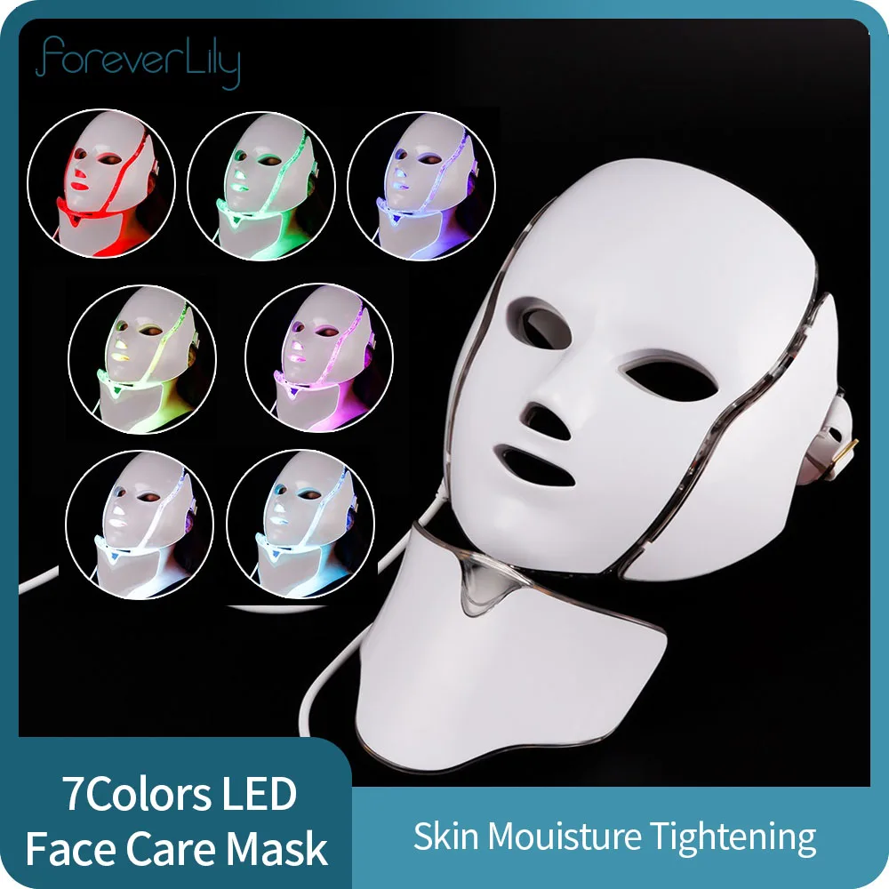 

7 Colors LED Face Mask with Neck Photon Light Skin Rejuvenation Whitening Facial Beauty Daily Skin Care Face Mask Acne Remove