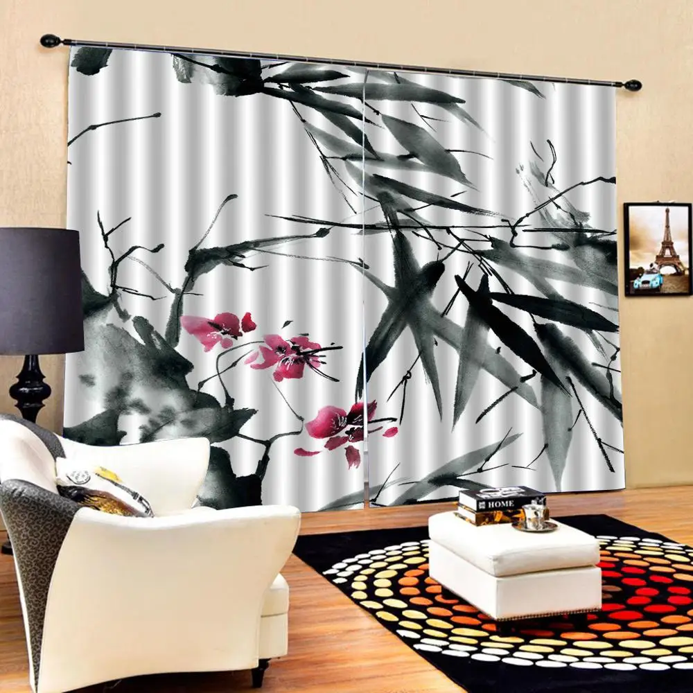 Штора для душа с изображением бамбукового листа и цветка смыслом мудрость, рост и обновление, раскрой свою силу, затемнение, настроенная в традиционном стиле.