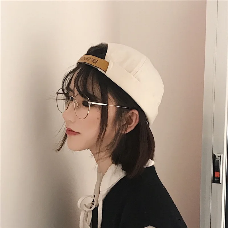 

Spring Latest Melon Cap Men And Women Luxury Flanging Without Eaves Landlord Hat Personality Trend Designer Hong Kong Style Hat