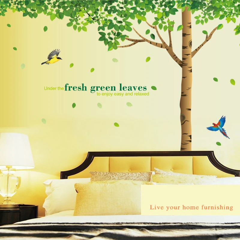 Giant Tree Green Leaves Large Branch Wall Decals Removable PVC Stickers for Living Room Bedroom Bedside Decoration Murals | Дом и сад