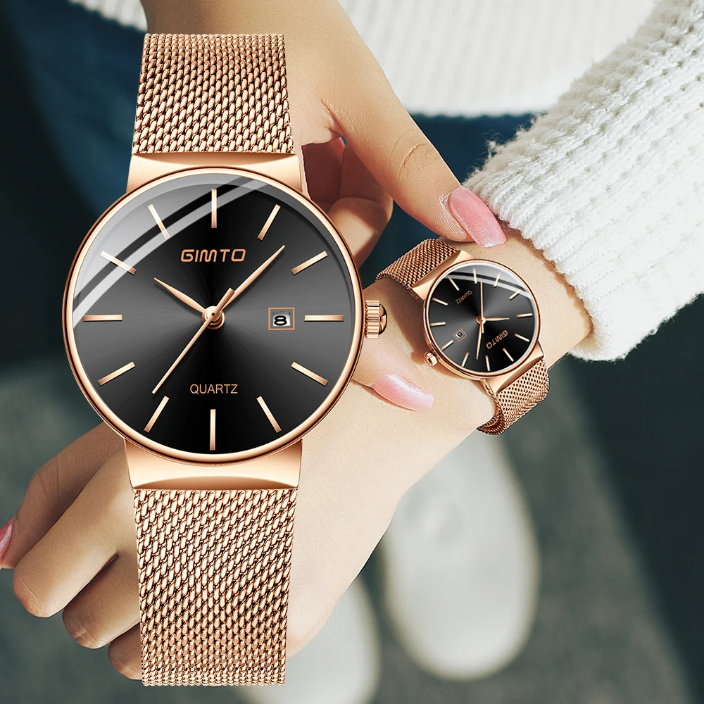 

GIMTO 2018 Brand Women Watches 32mm Rose Gold Fashion Quartz Bracelet Lovers Ladies Watch Luxury Female Clock relogio feminino