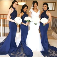 elegant navy blue bridesmaid dresses sexy halter lace applique beaded chiffon train mermaid wedding guest party dress %d1%81%d0%b2%d0%b0%d0%b4%d0%b5%d0%b1%d0%bd%d0%be%d0%b5