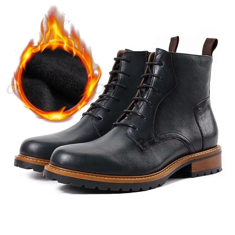 

Ботинки мужские зимние из натуральной кожи, на шнуровке, зеленые/черные