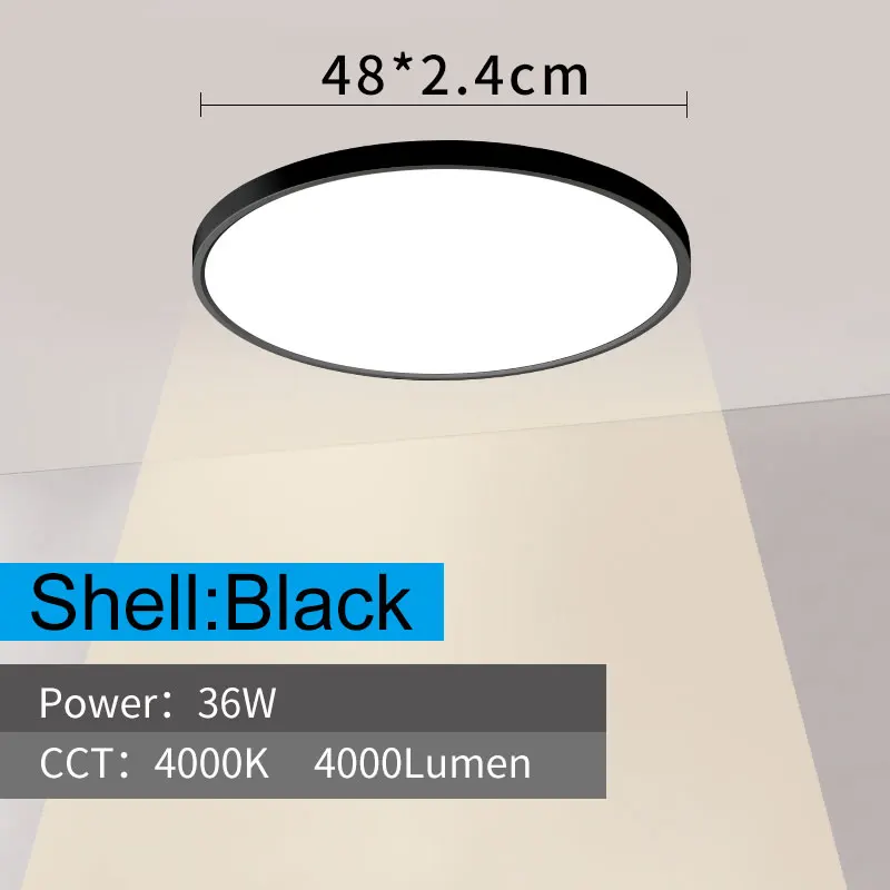 Black 36W-4000K Современный светодиодный потолочный светильник D480mm D600mm Home Lighting 5000 K, лампа для кухни, спальни, ванной комнаты, ультратонкая потолочная лампа для монтажа на поверхности - Цвет корпуса: Black 36W-4000K