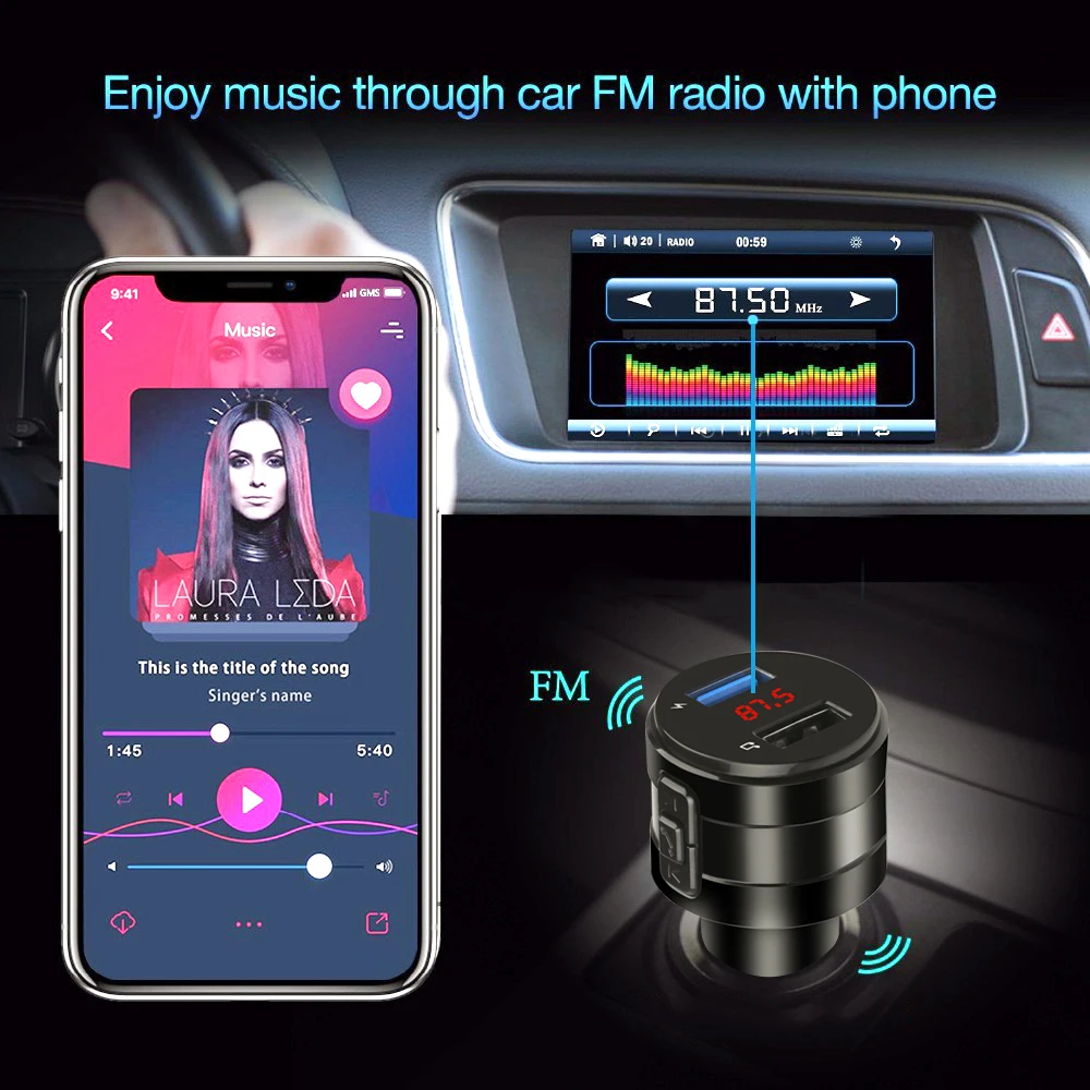 FM Transmitter Bluetooth 4.2 Car MP3 Player 3.1A Dual USB Ports Car Charger Handsfree Modulator Kit Cigarette Lighter Adapter images - 6