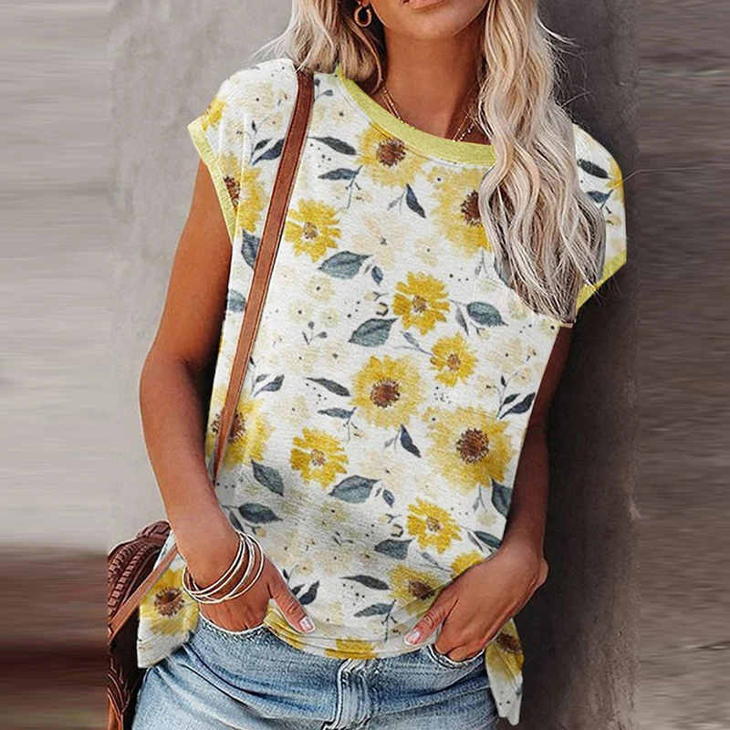 

Women Casual O Neck Short Sleeve Pullover Tops 2021 Summer Vintage Floral Print Blouse Shirt Lady Fashion Loose Streetwear Blusa