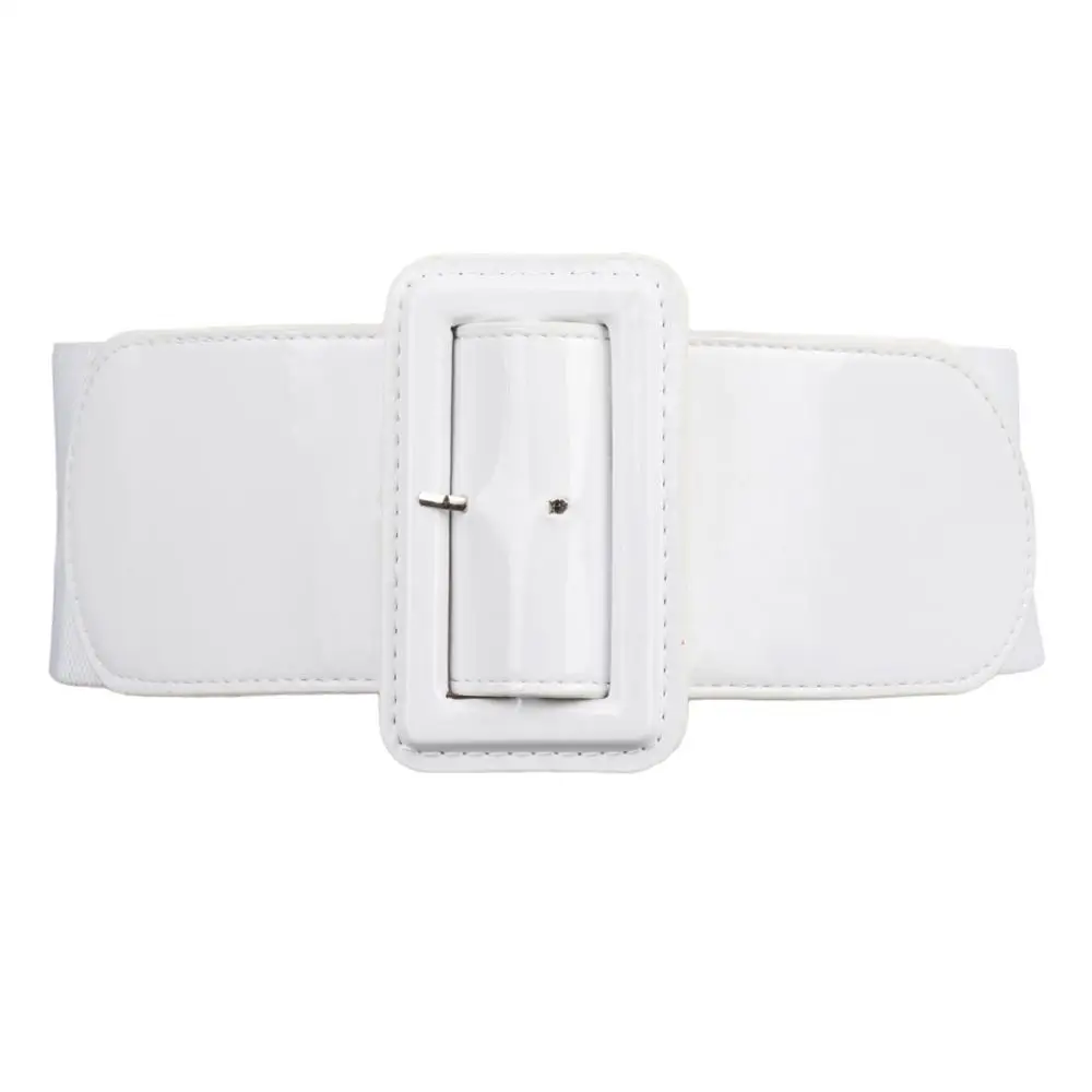 7.5cm White Женский широкий корсет из искусственной лакированной кожи, пояс на талию, высокая эластичность, на булавке, Ретро стиль, регулируемый эластичный женский ремень для платья, Новое поступление - Цвет: 7.5cm White