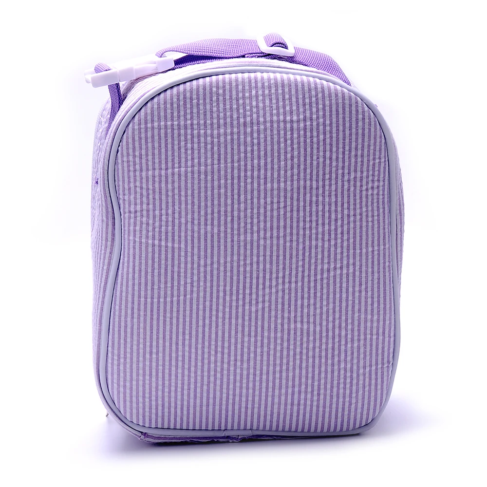 purple Портативный seersuck детская коробка для завтраков, монограмма seersuck школьная еда Перевозчик с короткой ручкой DOM109344 - Цвет: purple