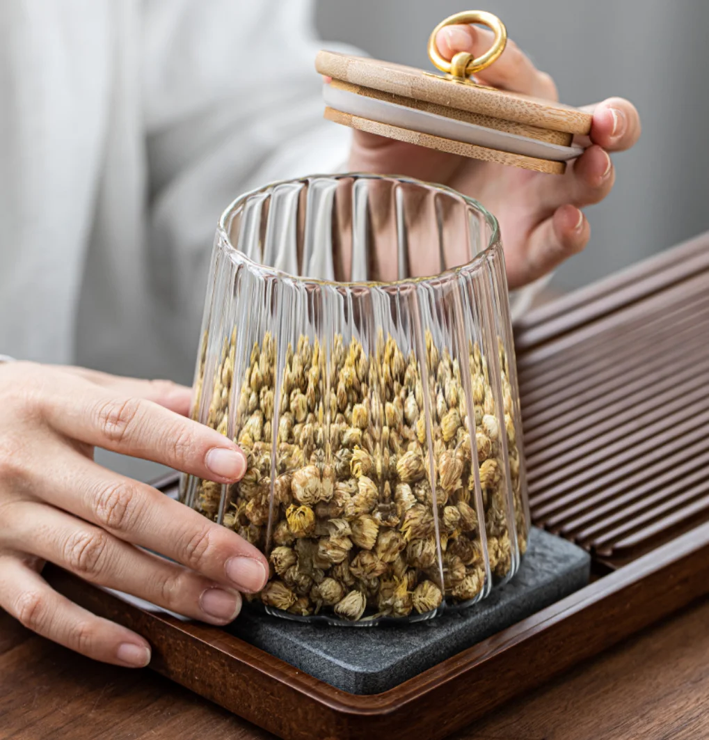 Стеклянная банка с бамбуковой крышкой стеклянный контейнер емкость для хранения