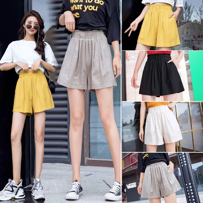 

New Summer High Waist Tide Big Size Outside Wearing Casual Shorts Women Loose Cotton and hemp White Shorts AAA Quality