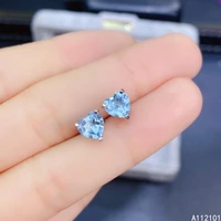 kjjeaxcmy fine jewelry 925 silver natural blue topaz new girl classic earrings hot selling ear stud support test chinese style