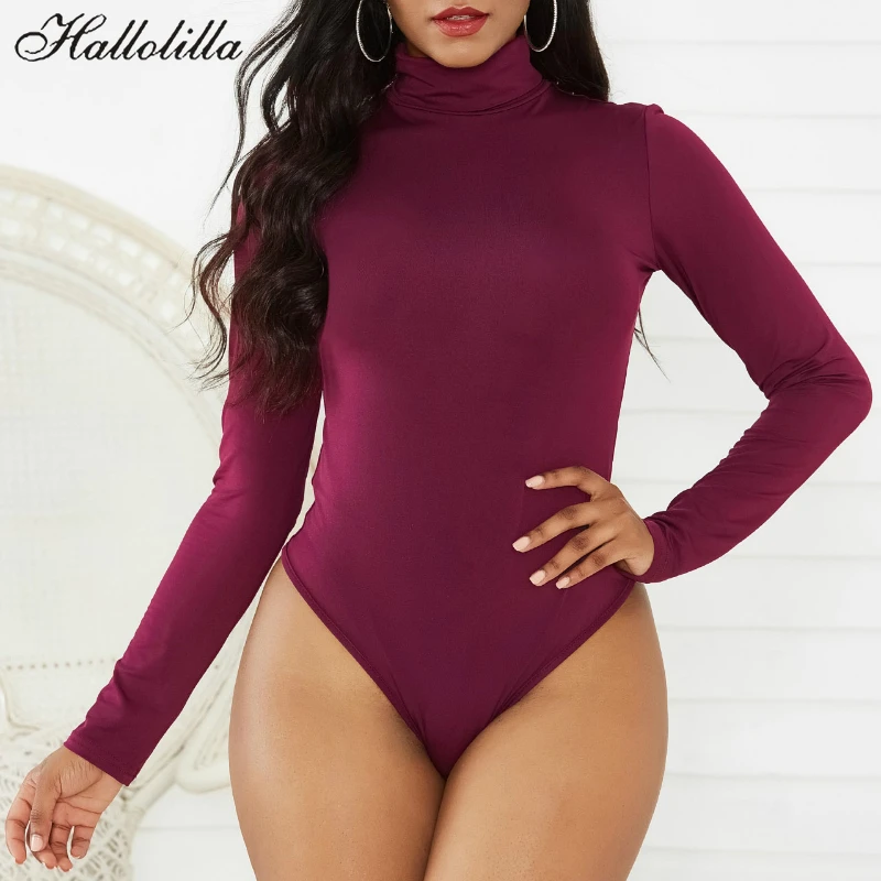 Элегантный однотонный Модный комбинезон с длинным рукавом боди высоким