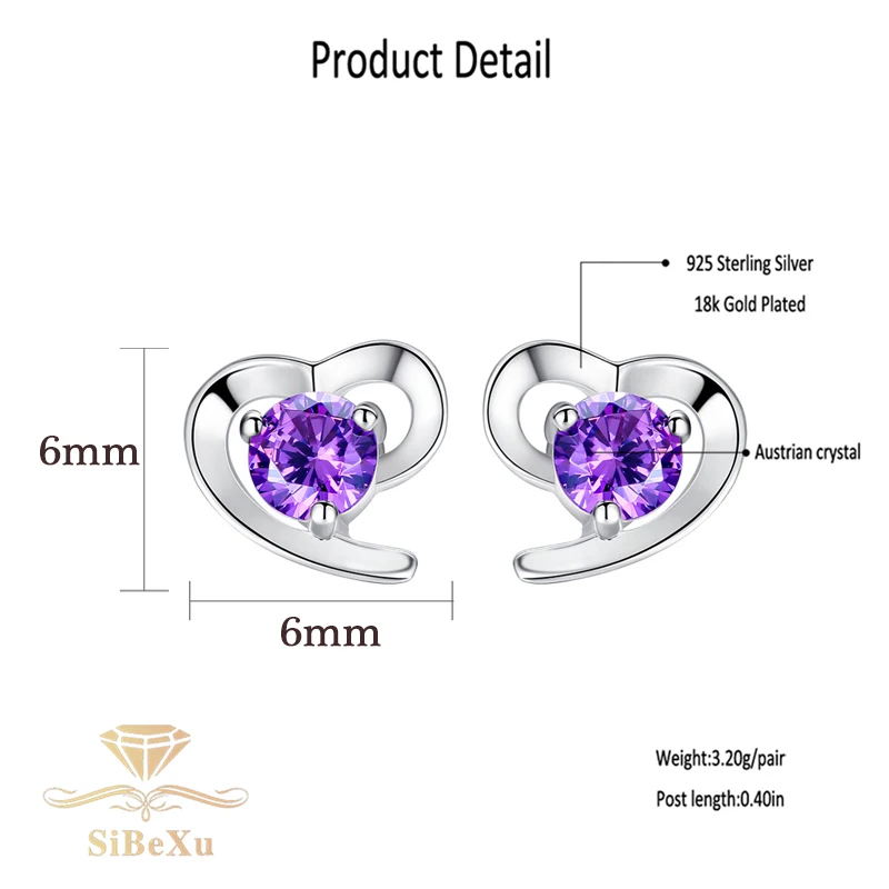 Романтические серьги-гвоздики в форме сердца круглые АААА циркониевые