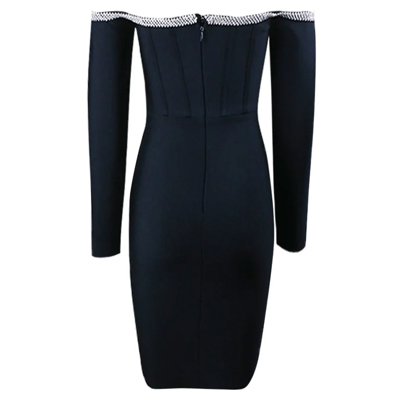 

Bandage long sleeve dress autumn and winter high end luxury one neck dress
