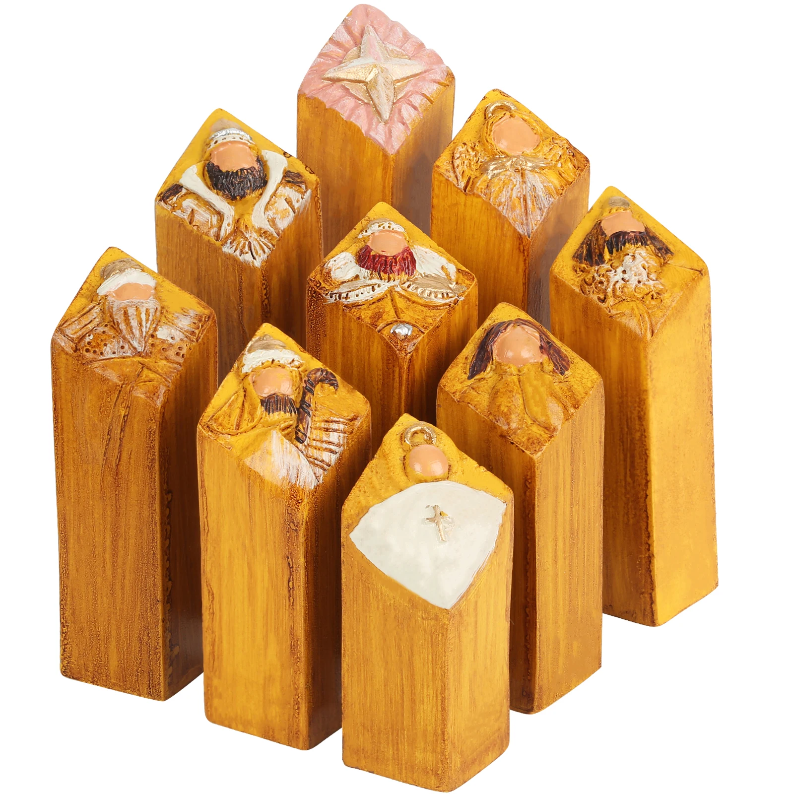 

Набор из 9 статуй на тему Рождества, елка, столб, статуи с резными буквами из смолы, религиозное настольное украшение, украшение для дома и офиса