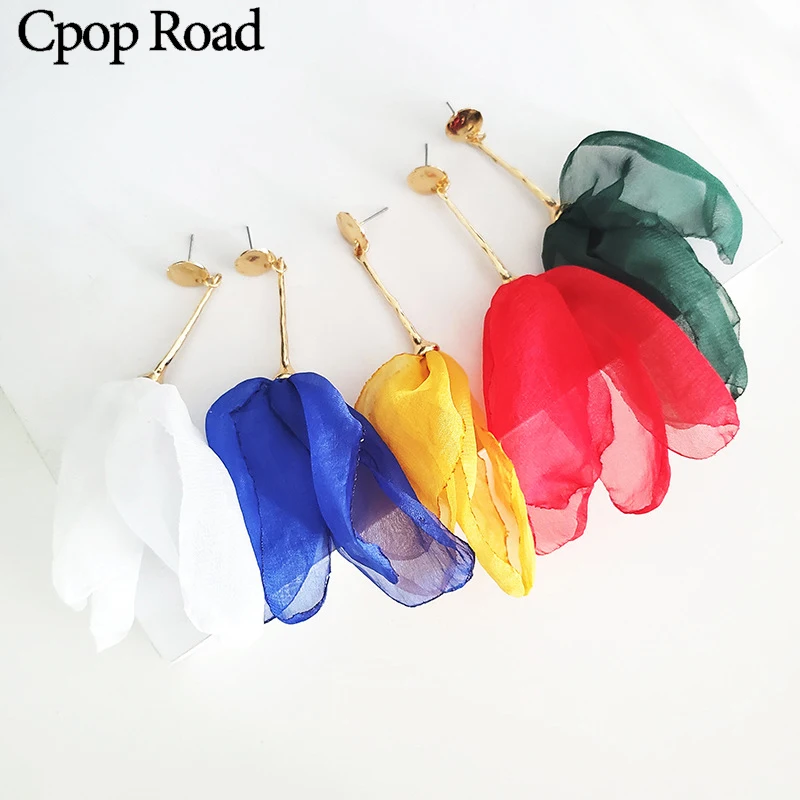 Cpop летние пляжные шифоновые Лепестковые серьги ручной работы с кисточками