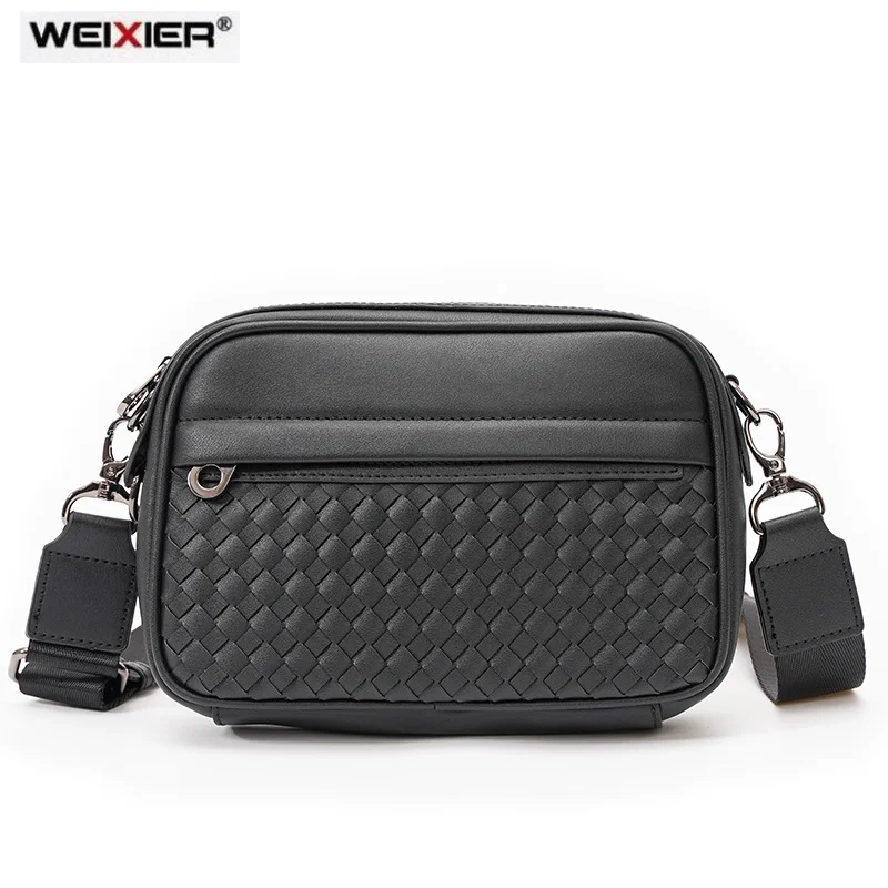 

WEIXIER Fashion Woven Shoulder Bags Men Crossbody Bag Luxruy Business Men's Handbags PU Leather Crossbody Bags for Men Bags Male