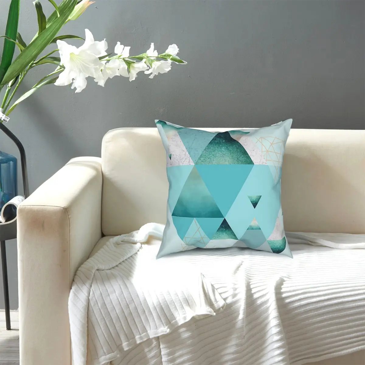 

Geometric Triangles In Teal, Aqua And Rose Gold Nordic Art Style Throw Pillow Cover Throw Pillow Vintage Pillowcover Home Decor