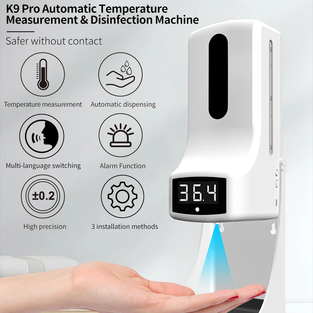 

K9Pro Soap Dispenser Smart Automatic sensor hand sanitizer dispenser Infrared Thermometer Abnormal alarm Disinfection Machine