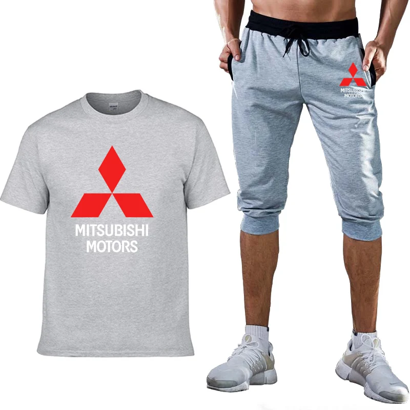 

Мужская футболка с коротким рукавом и логотипом автомобиля Mitsubishi, повседневная хлопковая футболка с коротким рукавом и шорты, костюм из 2 пр...