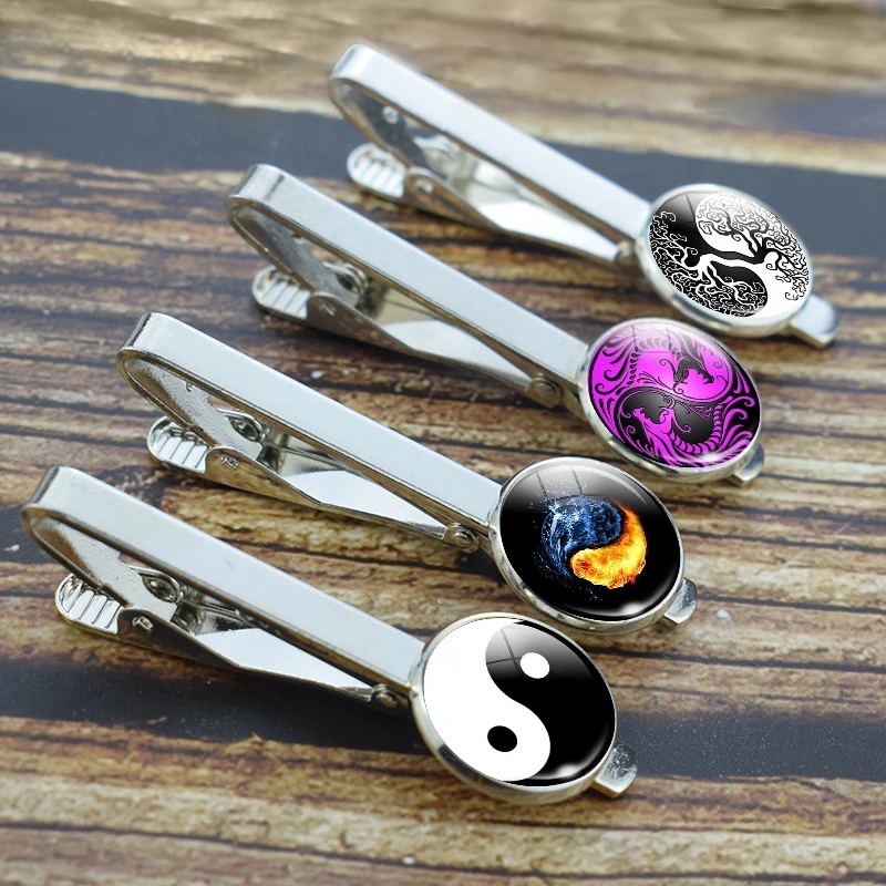 

Tai Chi Yin Yang Symbol Metal Tie Clip for Men Wedding Necktie Clasp Clip Gentleman Glass Tie Pin for Mens Gift