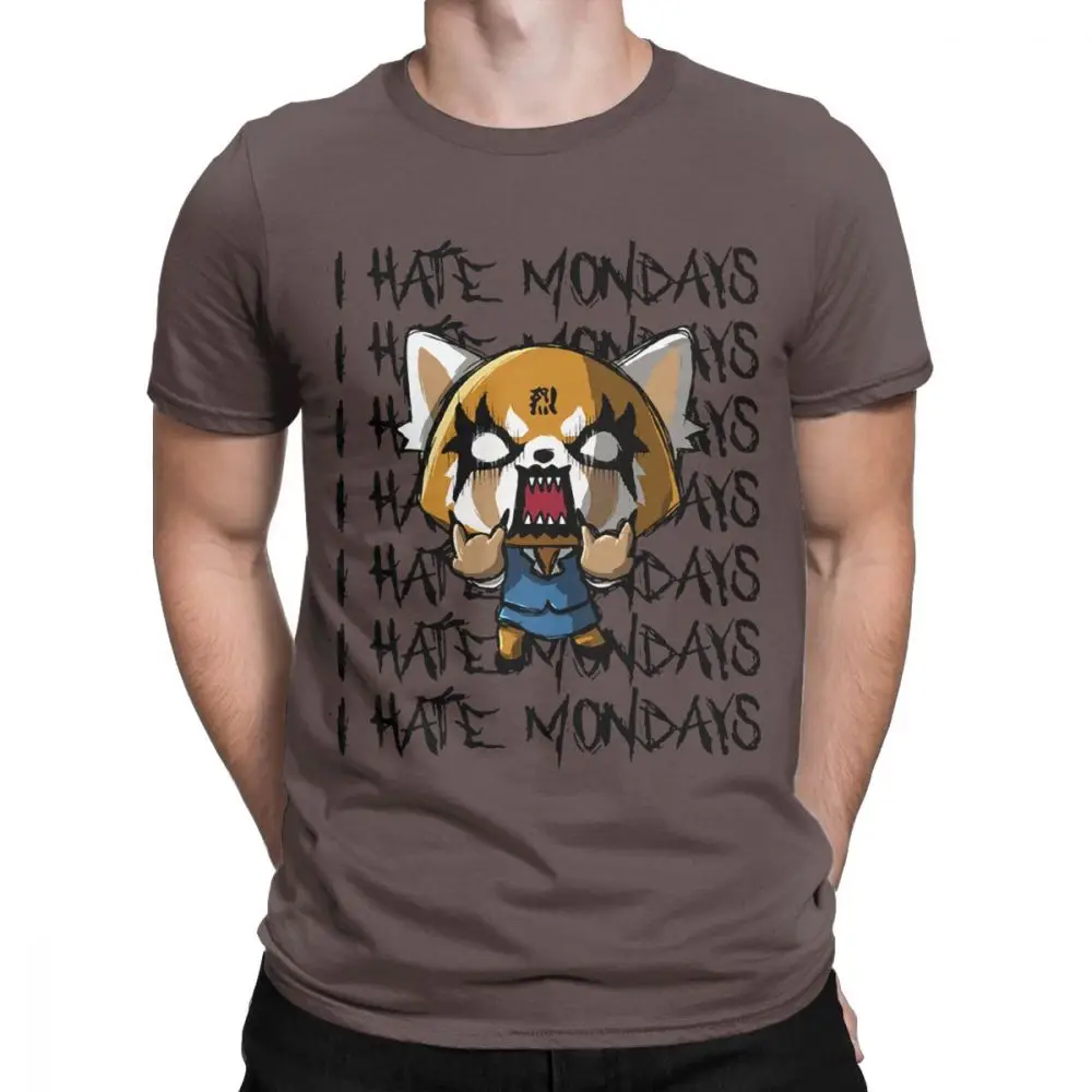 Мужская футболка Aggretsuko aggression Retsuko Camiseta I Hate Monday футболки из хлопка Одежда забавная фраза футболки с принтом - Цвет: Коричневый