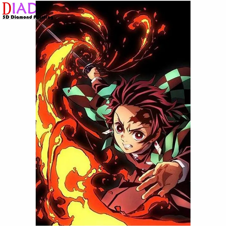 

Алмазная живопись «рассекающий демонов»: киметсу, no Yaiba, Tanjirou Nezuko, мультяшная вышивка, 5d «сделай сам», вышивка крестиком, украшение ручной ра...