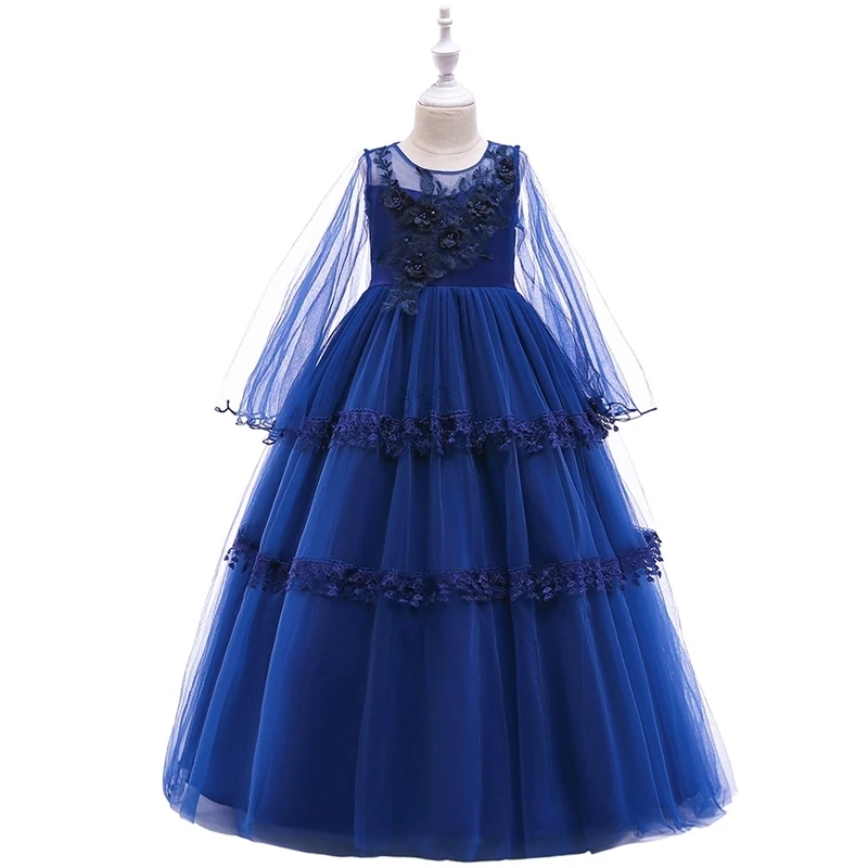 

Girls Dress Princess Lace Dress Kids Flower Embroidery Dress For Girls Vintage Children Dresses Wedding Party Formal Ball Gown