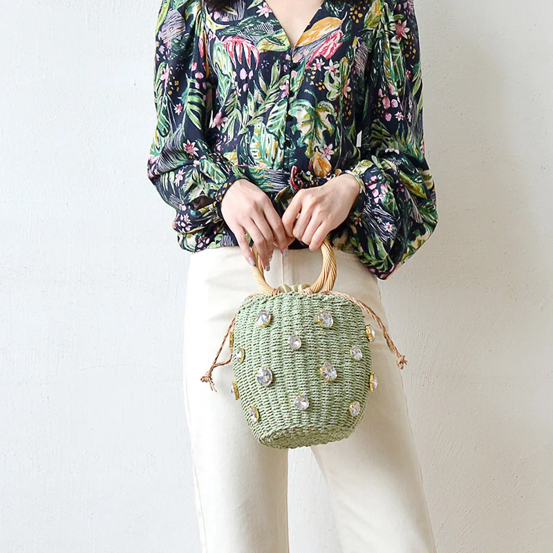 Круглая плетеная сумка ручной работы со стразами и жемчугом богемная соломенная