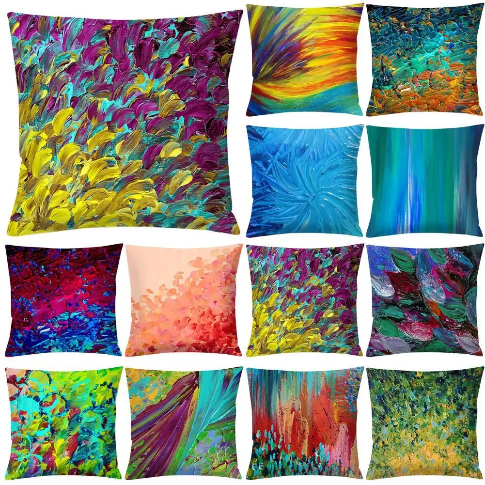 

Pillow Cover Painting Style Pillowcase Washable Polyester Peach Skin Soft Decorative Throw Pillow Cover Home Decor