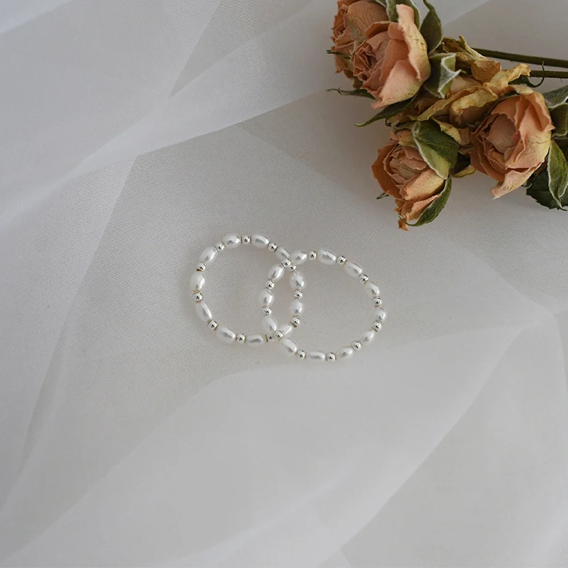 ASHIQI 2-3 мм кольцо с натуральным пресноводным жемчугом Настоящее серебро 925 пробы