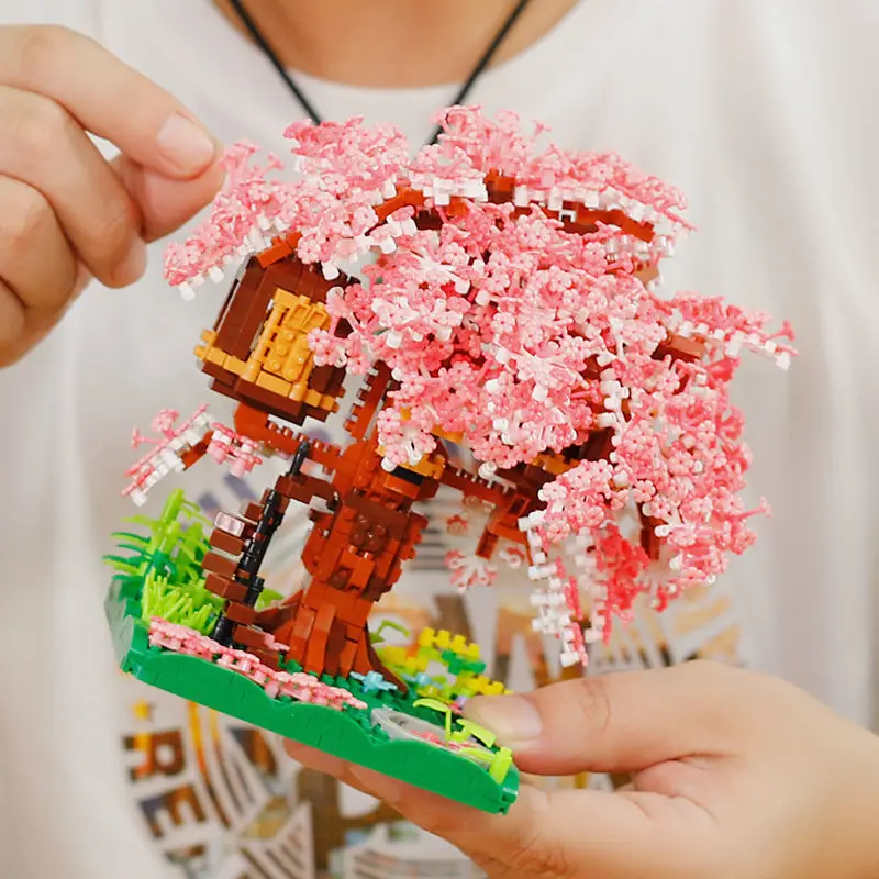 Конструктор Sakura Tree House микро строительный блок сделай сам вишневая улица кирпич