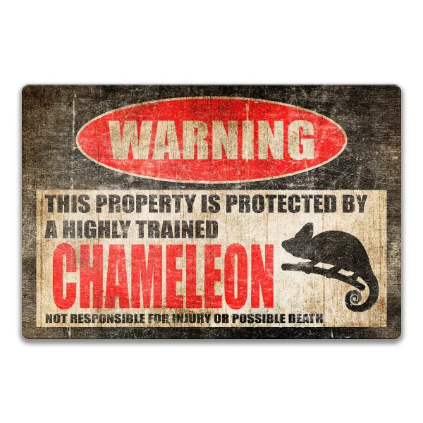 

Funny Chameleon Sign Chameleon Accessories Warning Danger Metal Tin Sign Vintage Tin Metal Sign Bar Club Cafe Garage