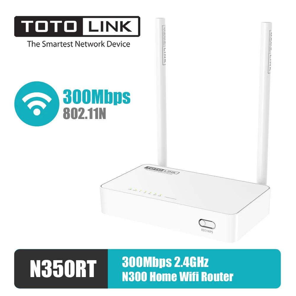 

TOTOLINK N350RT Wifi Router 2.4GHz 300Mbps IPTV Function 5*FE Ports, 2*5 dBi fixed antenas CPU 580MHz 4M/32M