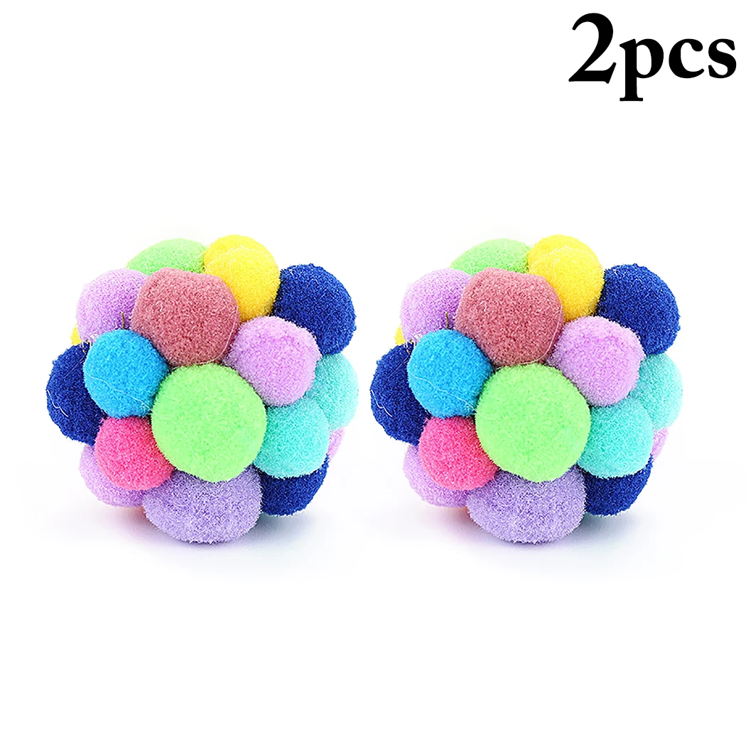 

2pcs Pet Cat Toy Cat Ball Toy Colorful Handmade Bells Bouncy Balls Built-In Interactive Toy Pet Supplies for Cats Cat Chew Toys