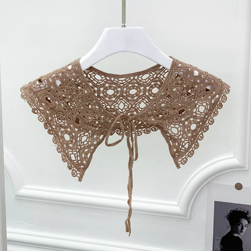 

Women Summer Knitted Shawl Wrap Hollow Out Crochet Lace Fake Collar Mini Poncho