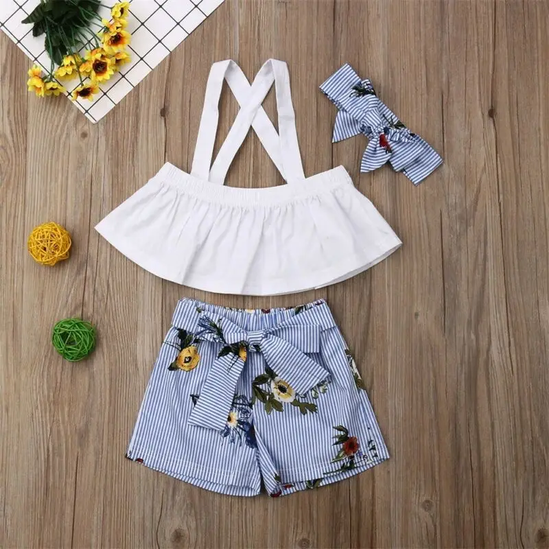 Комплект одежды для маленьких девочек летний топ на лямках футболка шорты с