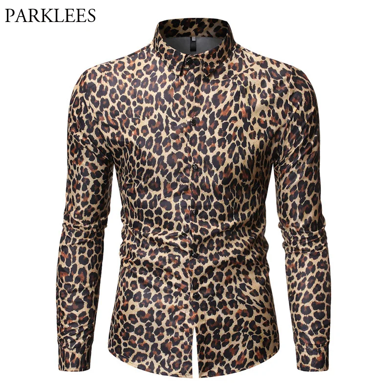 

Leopard Print Shirt Men Brand New Long Sleeve Mens Dress Shirts Casual Slim Fit Trurn Down Collar Party Club Shirt Chemise Homme