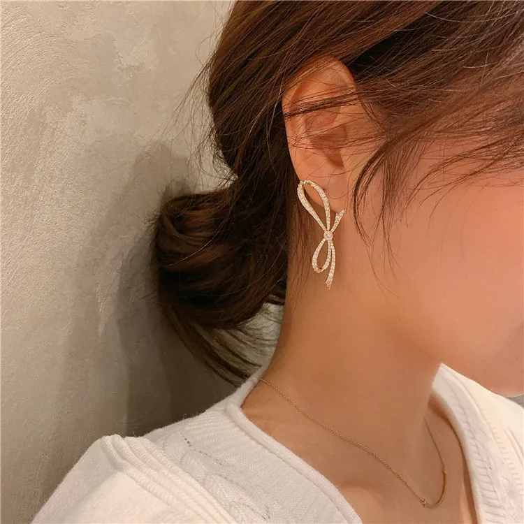 

New Kpop Drop Earrings for Women Fashion Bow Knotted Crystal Dangle Ear Rings Statement Jewelry Wholesale Gifts