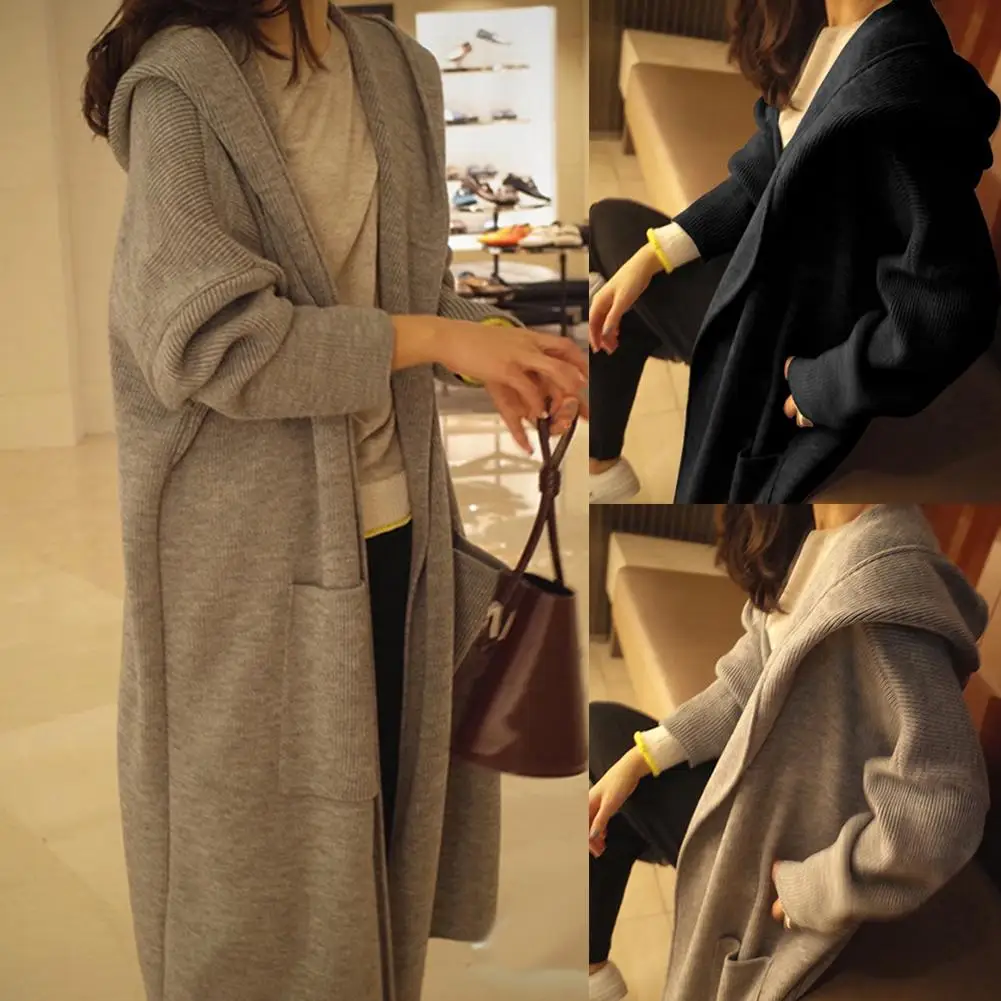 Женский однотонный Кардиган с длинным рукавом и большими карманами |