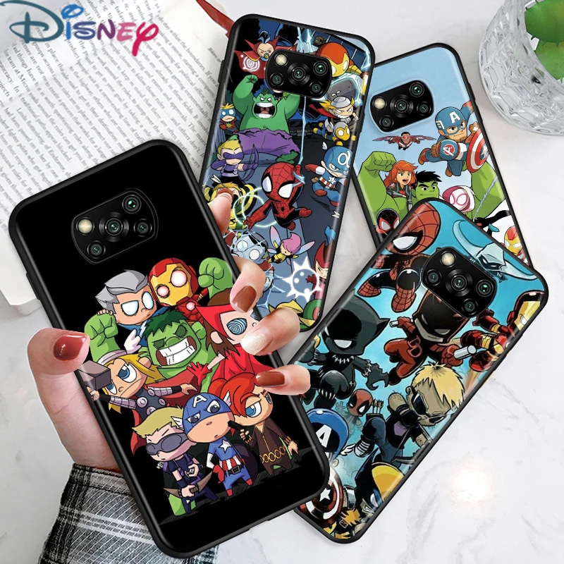 

Marvel Cartoon Avengers For Xiaomi Poco X3 NFC M3 M2 X2 F3 F2 Pro C3 F1 Mi Play Mix 3 A2 A1 6X 5X Black Phone Case Cover