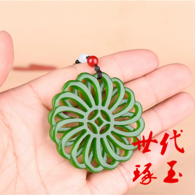 Натуральный зеленый китайский нефритовый геометрический кулон ожерелье
