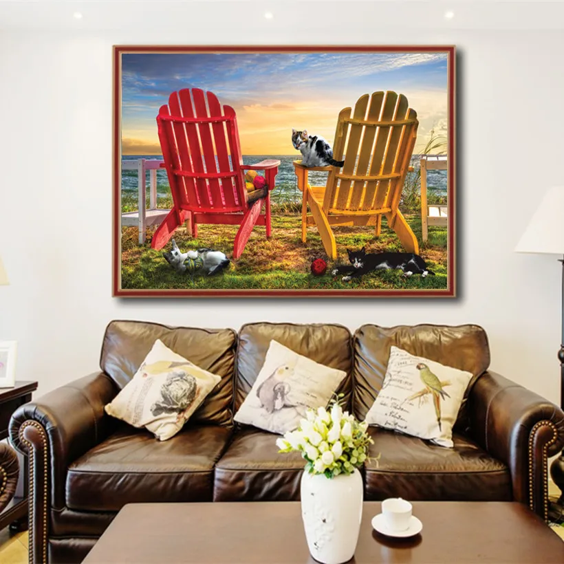 Полностью круглая алмазная живопись морской берег 5D вышивка мозаика пейзаж