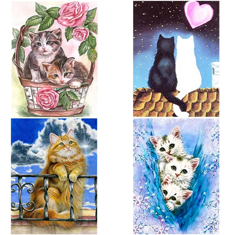 

DIY 5D Diamond Painting Full Round/square Drill Lovely Cat Diamond Art Embroidery Rhinestone Animal Cross Stitch Home Decor Gift