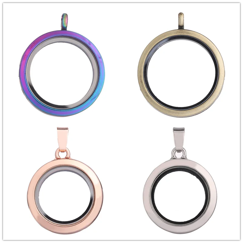 

Wholesale 10pcs/Lot Smooth Round Locket Charms Multicolor Floating Pendants For Jewelry Making Necklaces Photo DIY Accessories
